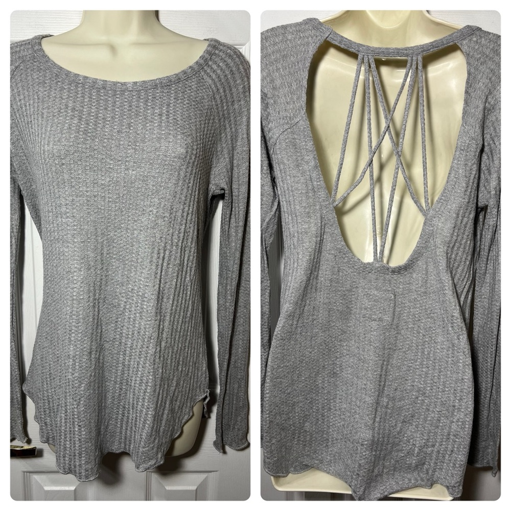 Chaser Gray Waffle knit hi-low strappy back top size Medium